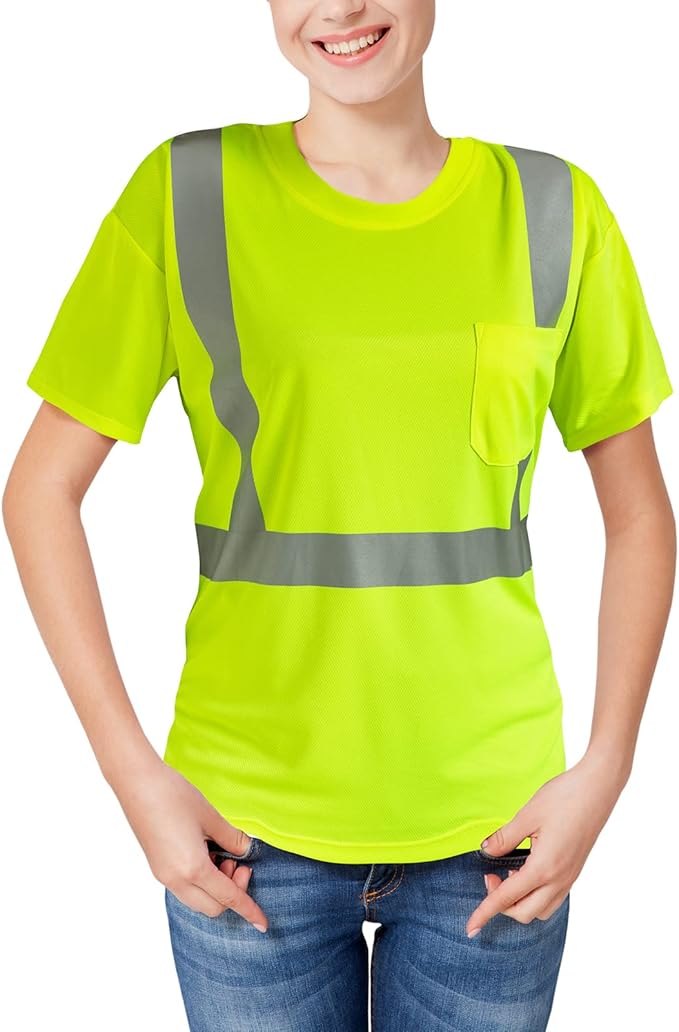 High Visibility Shirts Quick Dry Safety T Shirts with Reflective Strips and Pocket Short Sleeve Mesh Hi Vis Construction Work Class 2 Shirt for Men/Women Lime,3XL