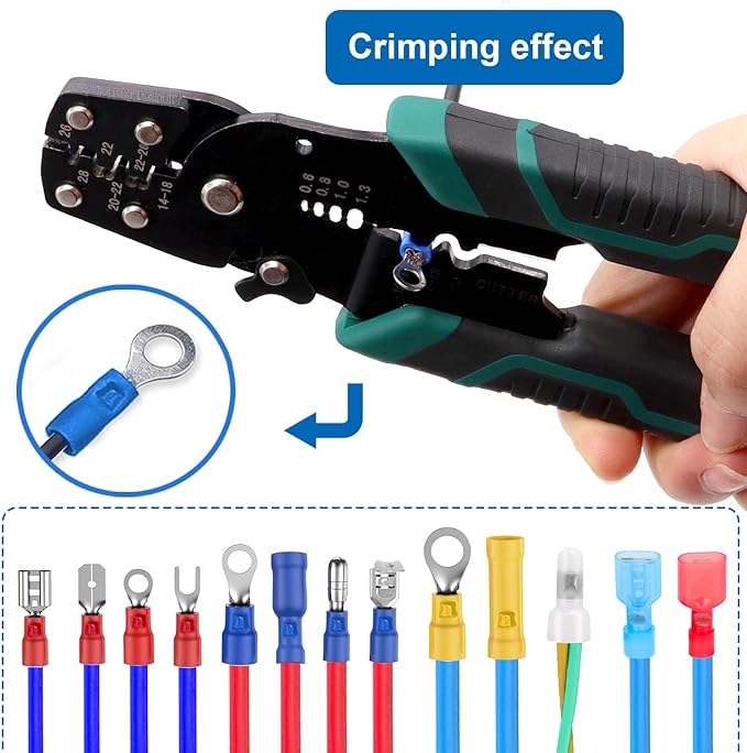 smseace 246pcs Crimping Tool with Fork Spade Connectors 3-Sizes M4/#8 22-10AWG Wire Fork Connectors U-Type Terminal Multifunction Wire Crimping Tool