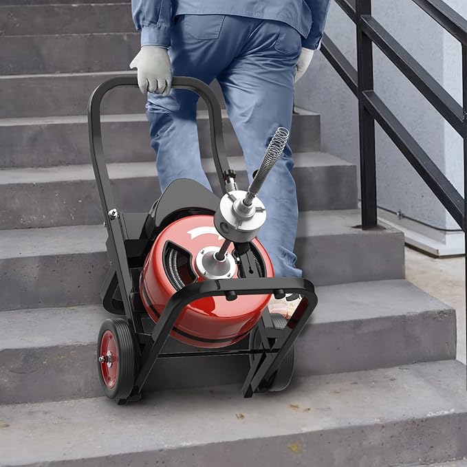 Drain Cleaning Machine 100Ft 1/2 Inch Cable, 450W Auto Feed Portable Electric Sewer Snake, Electric Drain Auger with 6 Cutter Air-Activated Foot Switch for 2" to 4" Pipes
