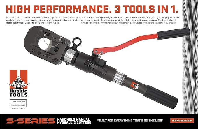 2-Stage 6-Ton Compact Manual Hydraulic Cutter. Cuts Rope, Copper, Aluminum & ACSR Wire up to .75"/20mm and Rebar, Anchor, Rod, Soft Steel Bolts & Guy Wire up to .50"/13mm (JSHA-20)