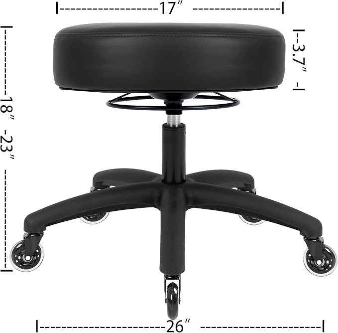 Chair Master 17" Round Vinyl Fabric Stool, Table Height, 360 deg Level Activation, Heavy Duty, Lab, Medical, Garage, Home, Spa, Cleanroom (Rubber Roller, Black)
