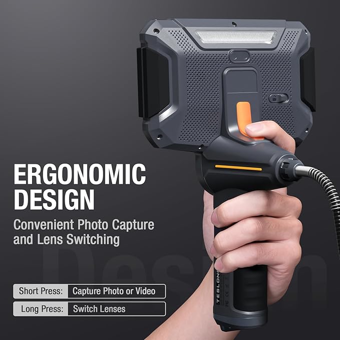 Teslong Dual Lens 360 Articulating Borescope with 6” Monitor, Inspection Camera with 4-Way Joystick Articulation, HD Steerable Endoscope with Light, See in Wall Engine Hole Camera(0.24inch-5FT)