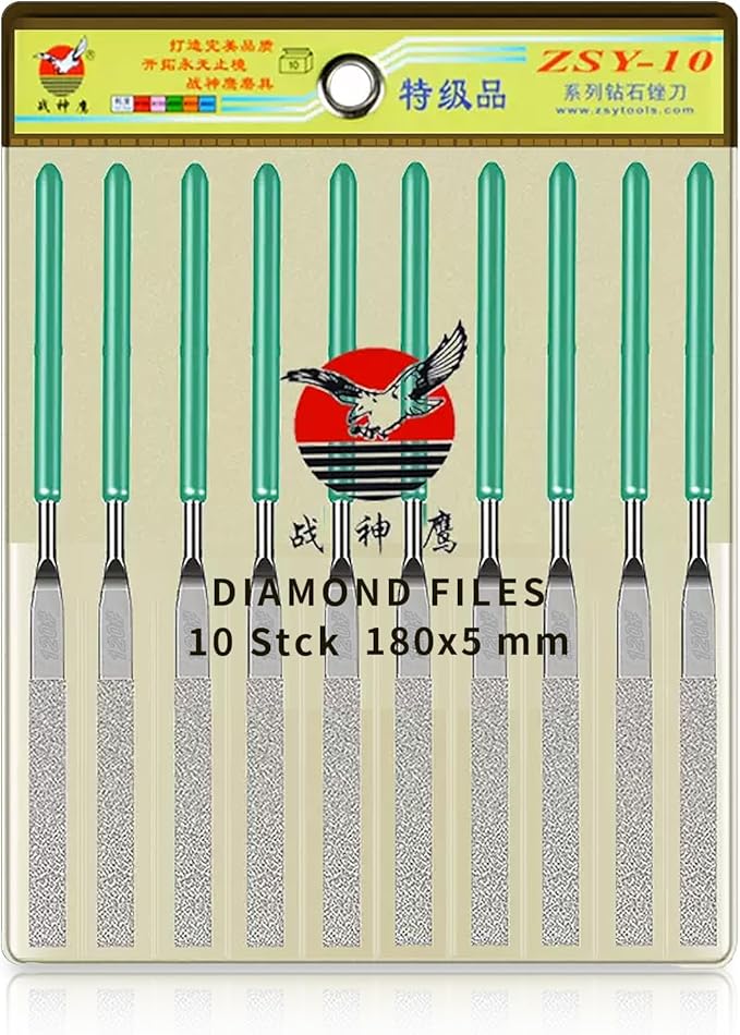 10PCS Diamond Files Flat Set,Precision Needle File Set,Super Hard Black Nickel Coated Alloy File,Diamond Coated Files for Filing Metal,Ceramic,Stone,Jewelry,Glass.120 Grit,5×180mm