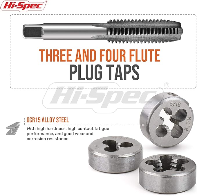 Hi-Spec 39 Piece SAE & Metric Tap & Die Set. Complete M3 to M12 / #4 to 1/2in Fine & Coarse Tools to Cut, Chase and Thread with Screw Pitch Gauge in a Tray Case