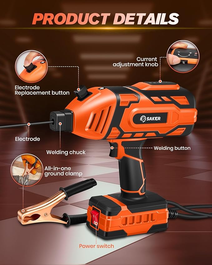 Saker Portable Welding Machine,Welding Machine 110V with IGBT Inverter 5 Variable Current Adjustment, Portable Electric Welder Machine,Fits for 3/32" Wire Rods (Orange)