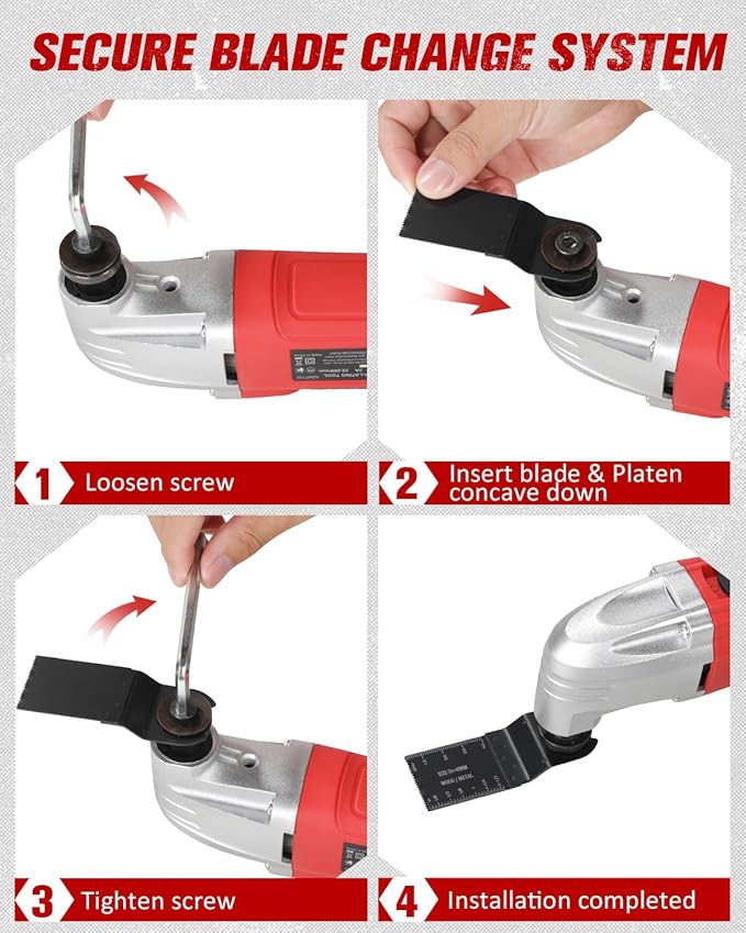 AVID POWER Oscillating Tool, 22000 OPM Electric Oscillating Multi Tool with 3°Oscillation Angle, Cutting, Sanding, Grinding, Scraping, 11 Accessories & Universal Interface-Red