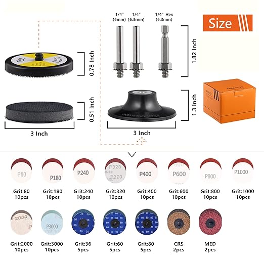 133 Pack 3 Inch Sanding Discs for Drill Polishing Die Grinder Attachment Variety Kit with 5/16" and 1/4" Shanks Sanding Pads Includes 36-3000 Grit