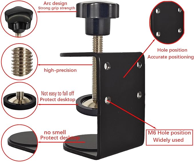 Small C Clamps 2 Inch with 4 Small Holes in the Back, 2-Pack Adjustable Desk C-Clamp for Range 0.39"~2", Versatile Clamp for Brake, Parts Assembly, Fastening, Welding, Woodwork, Metal Work