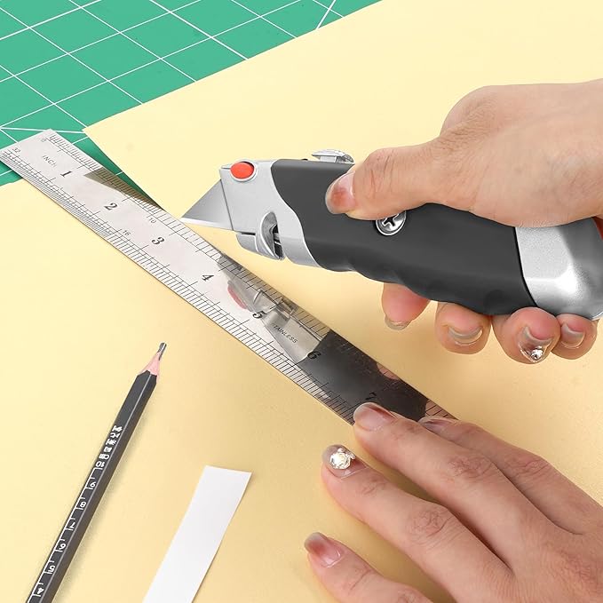 DIYSELF Premium Utility Knife, Retractable Box Cutter, Heavy Duty Razor Knife Set with Rubber Grip for Cutting Boxes, Cardboard, and Packaging (2-Pack)