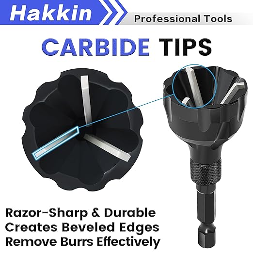 Deburring External Chamfer Tool with Tungsten Carbide Blade, Hakkin 5Pcs Remove Burr Tools with Quick Release Shank, Deburring Drill Bit Set Fits for 1/8"- 3/4" (3mm-20mm) Stainless Steel Countersink