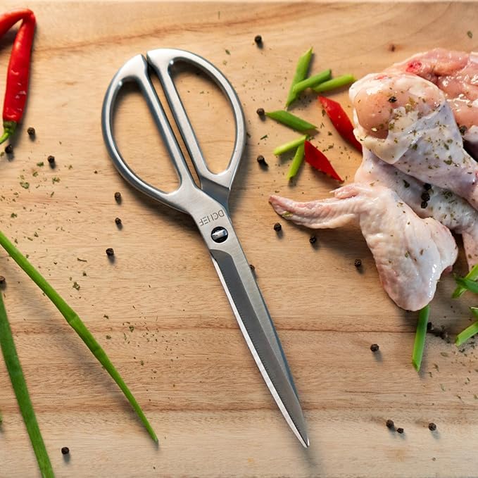 All Purpose Heavy Duty Stainless Steel Kitchen Scissors - Ultra Sharp Dishwasher Safe Serrated Cutlery Utility Shears for Poultry, Meat, Fish, Chicken, and Vegetables