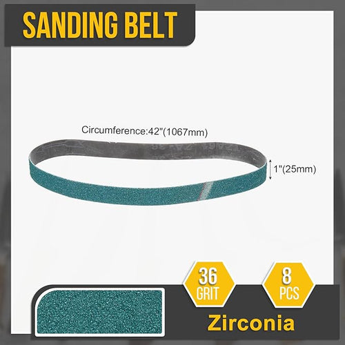 1 x 42 Inch Sanding Belt, 8 Pcs 36 Grit Zirconia Knife Sharpener Belts Work Sharpening for Belt Sander Knife Carving Tool Metal Working