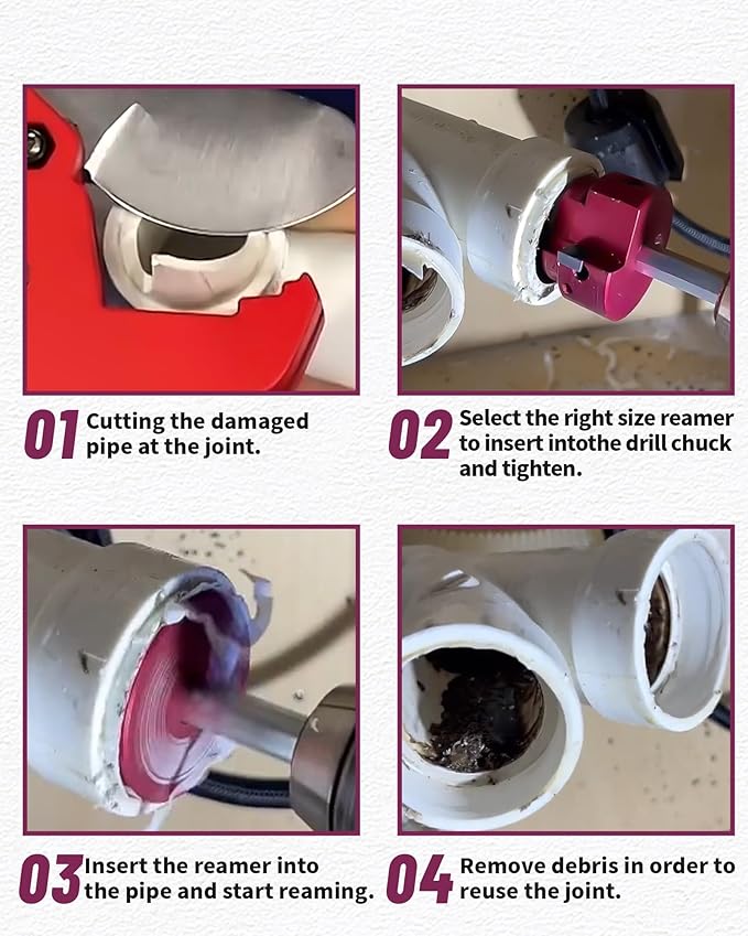 5 Pcs PVC Pipe Reamer Kit, PVC Fitting Saver, Plastic Pipe Fitting Reamer Socket Saver Plumbing Tool Includes 1-1/4'', 1-1/2'', 2'', 3'', 4'' for Schedule 40 Fits Standard 1/2" Drill
