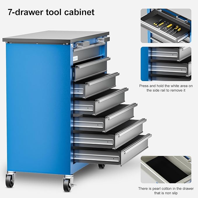 Tool Chest,7-Drawer Rolling Toolbox Chest,Rolling Tool Chest on Wheels with Keyed Locking System,and 4 Foot Pad,Tool Chet can be Combined Cabinet Set with 5-Drawer Tool Chest,for Garage