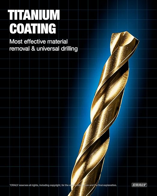 CRALY 1/16 Inch 10-Pc Cobalt Drill Bit Pack, M35 HSS Titanium Coated Jobber Length Twist Drill Bits, 135 Degree Split Point, for Hard Metal, Stainless Steel, Cast Iron, Plastic