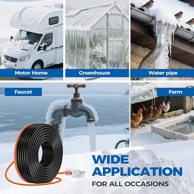 5W/FT 120V Pipe Heat Tape 24FT (3FT-200FT) - Freeze Protection Heating Cable for Metal/Plastic Water Pipes, Maintains Flow at -40°F