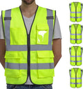 Dib Safety Vest Reflective ANSI Class 2, High Visibility Vest with Pockets and Zipper, Hi Vis Yellow 5 Pack 2XL