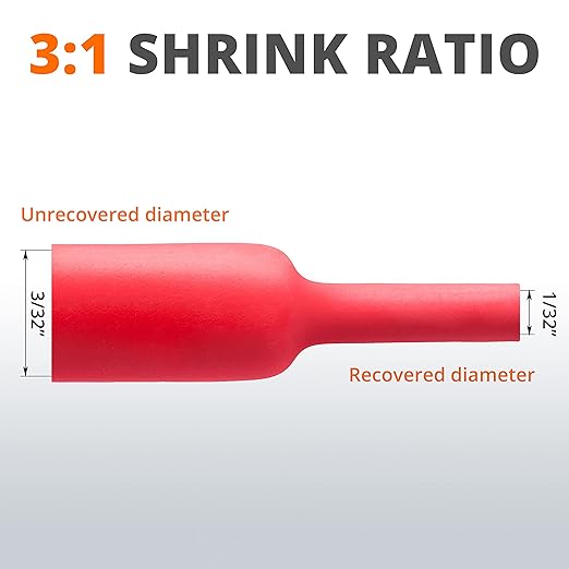 Wirefy 3/32" Heat Shrink Tubing - 3:1 Ratio - Adhesive Lined - a Resistant Heat Shrink - Red - 50 Feet Roll