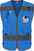 TCCFCCT Mesh Hi Vis Vest 9 Pockets High Visibility Reflective Safety Vest for Men Women, Safety Construction Vest with Reflective Strips, Meets ANSI/ISEA Standards, (Blue, Medium)