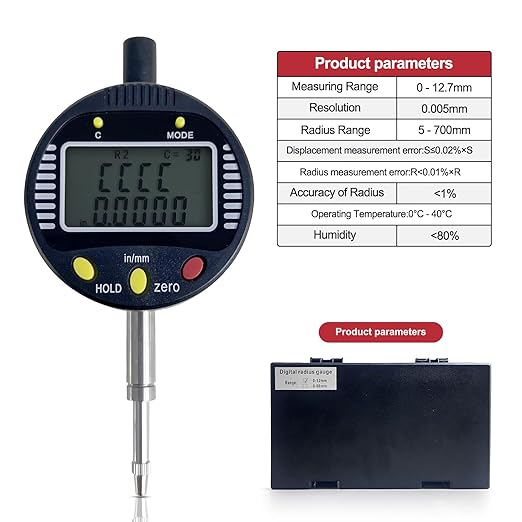 Digital Inner and Outer Radius Gauge with (10/20/30/60/100mm) Replaceable Measuring Claws,Radius Range: 5-700mm (0.2-27.5in), Measurement Range: displacements 0-12.7mm (0-0.5in)
