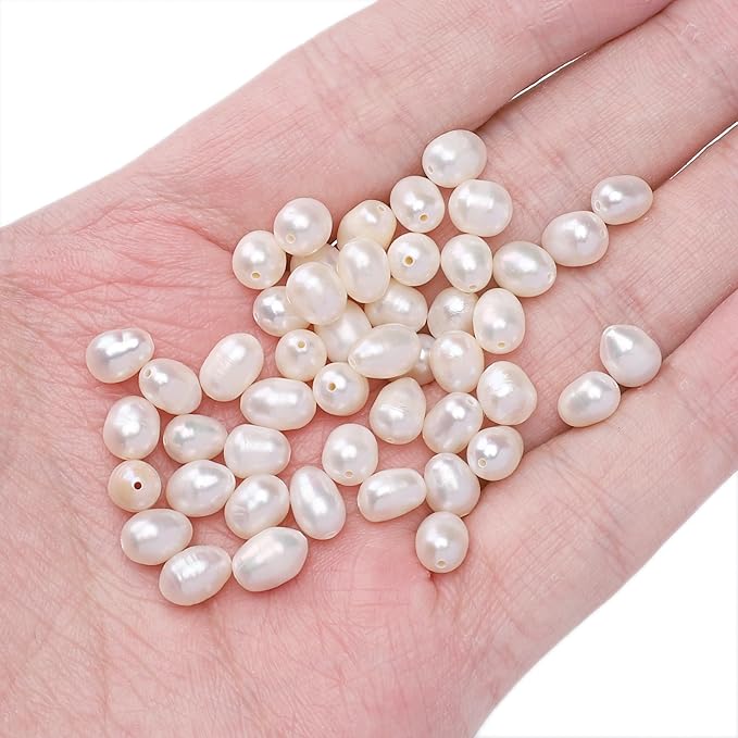 Natural Pearl Beads Rice 5-6mm White Freshwater Cultured Loose Gemstone Beads for DIY Jewelry Making 13.8''/Strand HQ