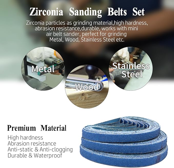 30 Pcs 3/8 x 13 Inch Zirconia Sanding Belts, 3/8x13 Sanding Belts 40 Grit for Air Belt Sander, Zirconia Sanding Belts for Woodworking, Metal Polishing, Derusting (3/8x13in, 40 Grit)