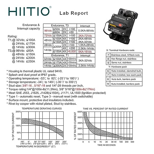 70 Amp Marine Circuit Breaker, IP67 Waterproof Manual Reset Switch, 12V-48V DC Circuit Breaker, 3/8" Studs, for Boat Trolling Motor/Marine ATV/Battery/Solar System, Suface Mount (70A)