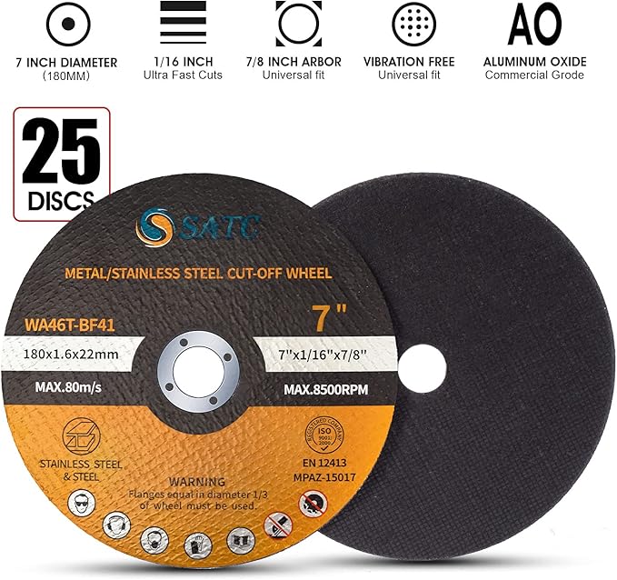 S SATC 7" Cutting Wheel 25 PCS Metal Cutting Blade 7 x 1/16 x 7/8 inch Cutting Disc Die Grinder Disc Fits Angle Grinder Air Tool