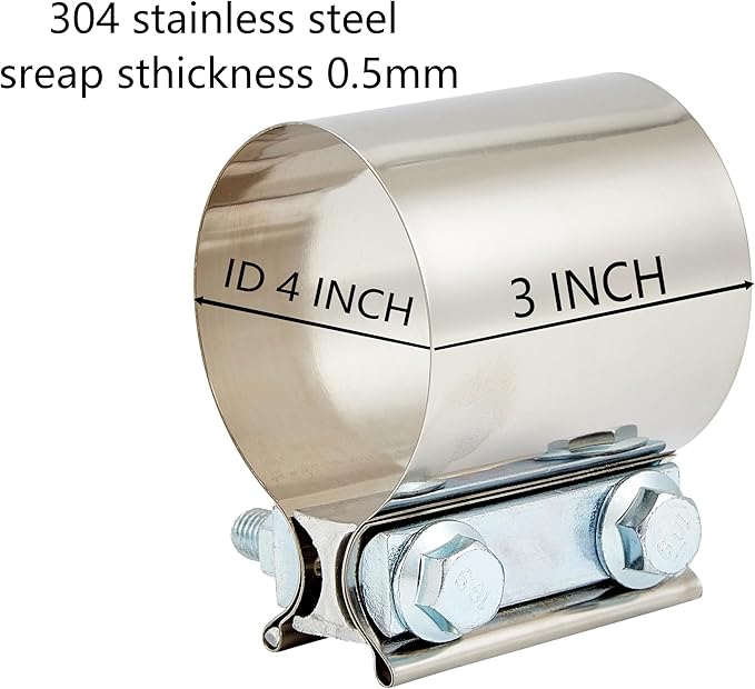Butt Joint Band Clamps,Exhaust Muffler Clamp Exhaust Pipe Clamps Sleeve Stainless Steel (2, 4'')
