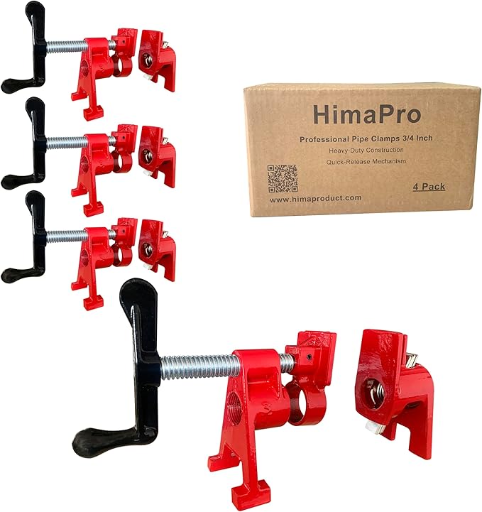 HimaPro 4-Pack 3/4 Inch H-Style Professional Pipe Clamp Set - Designed For Woodworking, Carpentry, Home Improvement, and DIY Jobs