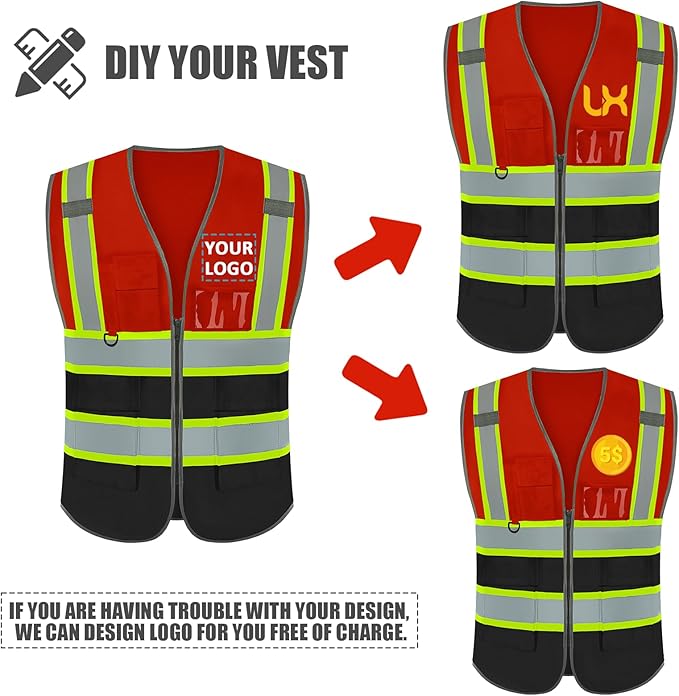 BeautyWill Custom Logo 10/20 Pack Safety Vest Class2 High Visibility Vest with Pockets Breathable Construction Vest Bulk