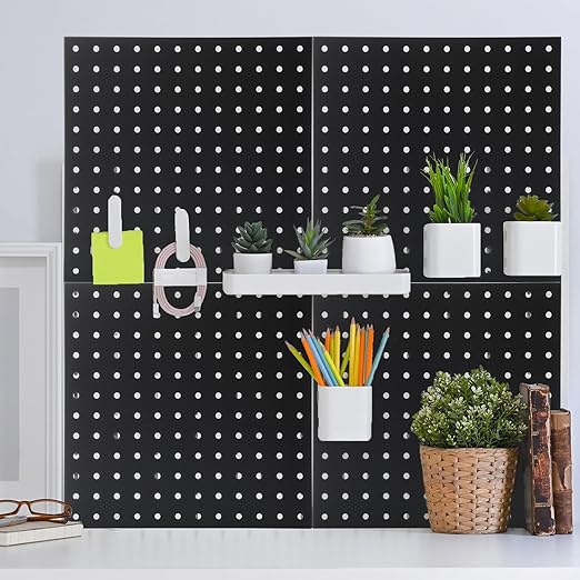 12 Pcs Metal Pegboard Panels 12" x 12" Heavy Duty Steel Peg Boards Wall Tool Organizer with Screw for Garage Tool Storage Office Organization Kitchen Craft Room