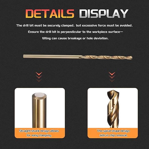 Drill Bit, #51 Cutting Diameter, 4341 HSS Gold Finish 118° Cutting Angle Number Jobber Bits - (Applications: for Drilling Soft Metal Plastic Wood), 5-Pieces