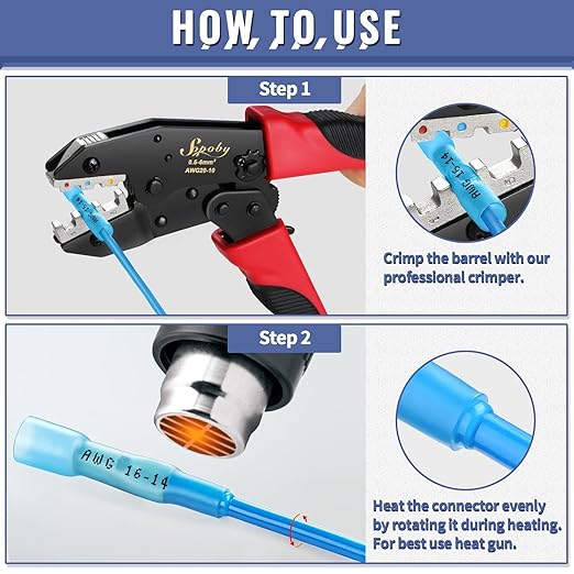 Sopoby 600PCS Heat Shrink Butt Connectors Blue 16-14 AWG-Tinned Red Copper Marine Grade Butt Connectors - Wire Splice Connectors- Waterproof Electrical Connectors for Marine,Boat,Stereo