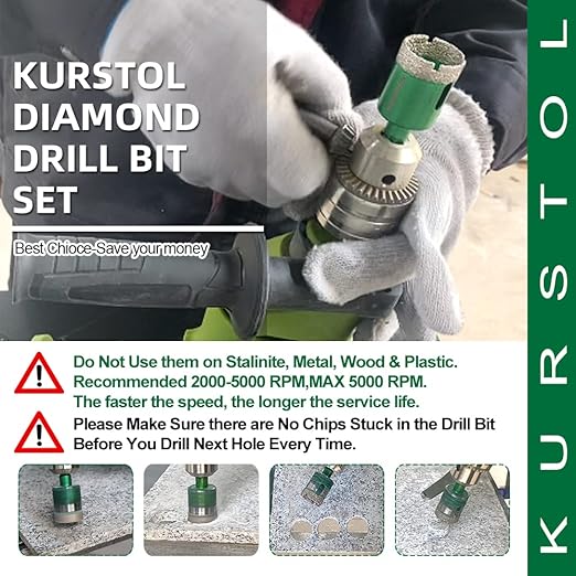 Diamond Core Drill Bit Kit - 6/8/10/20/25/28/35mm Triangle Shank+35mm Hex shank Beveling Chamfer Bit Tile Hole Saws for Dry Drilling Porcelain Ceramic Tile Granite Marble Stone