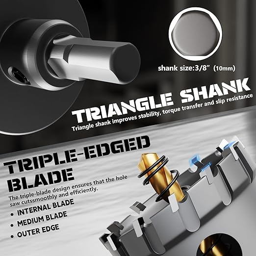 Hole Saw 8 PCS, Hole Saw for Metal, TCT Hole Cutter, 6Drill Saws with 2* Extra Pilot Center Bits, 2* Springs for Metal, Iron and Stainless Steel, Hard Materials