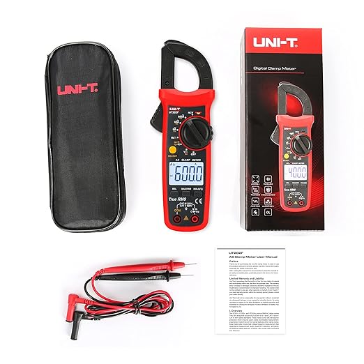 UNI-T UT202F Digital Clamp Meter AC Current TRMS Volt Ohm Amp Meter HVAC Clamp On Multimeter Auto Ranging 6000Counts AC Current Frequency NCV AC DC Voltage Frequency Resistance Continuity Diode Tester