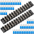 MILAPEAK Terminal Block - 2 Pack 12 Positions 200v-450v 20-30A Dual Row Screw Terminals Strip + 48 PCS Copper Wire Fork Connectors