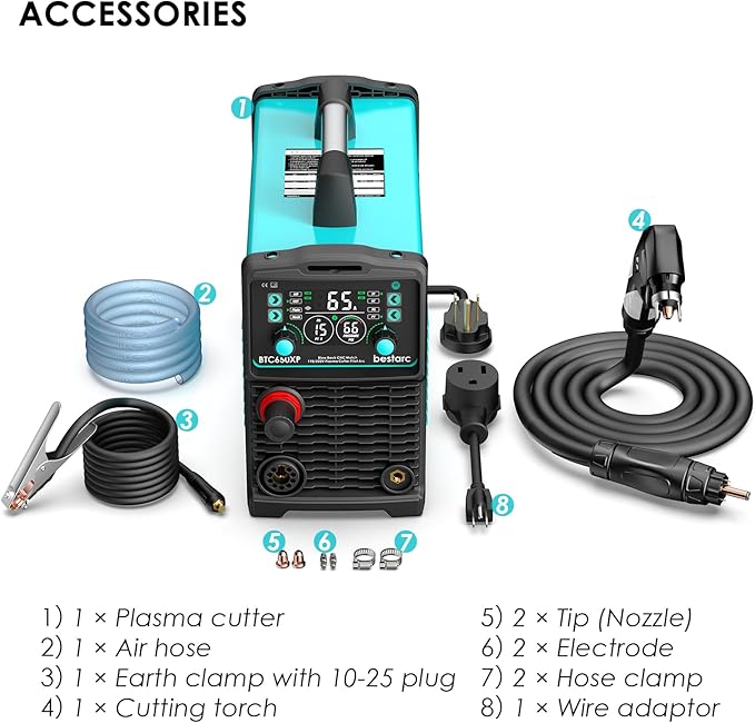 Plasma Cutter, [Blow Back Pilot Arc][Large LED][Air Sensor] 65A Non-HF CNC bestarc Plasma Cutter Machine 110V/220V Dual Voltage, 5/8" Clean Cut 1.18" Max Cut, Post Flow 2T/4T for Beginners DIY