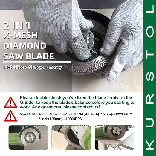 Tile Hole Saw Kit - 6pcs Diamond Core Drill Bits 25/35/50/65/75/102mm+1pc 3/4" Finger Milling Bit+1pc 4-1/2" Cutting Grinding disc 5/8-11" Thread for Porcelain Ceramic Tile Granite Marble