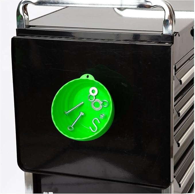 OEMTOOLS 25115 Green Magnetic Nut Cups, 2 Pack, Each Curved Magnetic Parts Tray Holds Up to 5 Pounds, Attaches To Metal Surfaces, Multi-Use Nuts And Bolts Organizer Set Made From Durable ABS Plastic