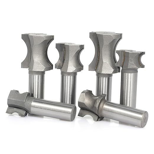 Akylin's CNC 6PCS Convex Edge Oval Router Bit Set 1/2" Shank, Shallow Bullnose at 1/4",5/16",3/8",1/2",3/4",7/8" Length,Convex Column Molding Router Bits-Perfect for Stair Treads and Shelf Edges