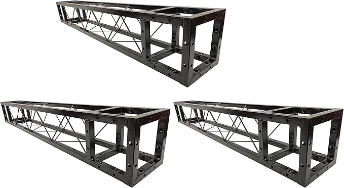 Three (3) 1.5 Meter 4.92 ft. Square 8"x8" Black Trussing Box Truss Section Bolted