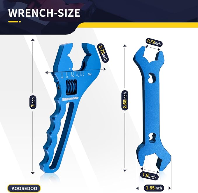 Adjustable AN Fittings Wrench AN Wrench for Hose Fitting Adapters AN Fitting Tool 3AN-16AN Lightweight Aluminum, Blue. With a 6AN-AN8 Double Hose End Fittings Wrench,Blue