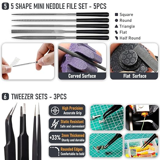 3D Printer Tools Kit Essential, 3D Printing Tools Kit, 3D Printer Accessories, Deburring Tool, Wire Cutter, Drill, Scraper for Remove, Smoothing, Finishing, Deburring, Craving, Drilling