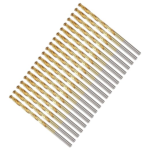 Drill Bit, 1/8" Cutting Diameter, 4341 HSS TiN Coated 135° Cutting Angle Jobber Bits - (Applications: for Drilling Soft Metal Plastic Wood), 20-Pieces