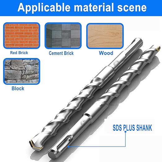 2-Piece 1" SDS Plus Drill Bits Rotary Hammer Drill Bit Set, Carbide Tipped for Drilling Concrete Cement Porcelain Tiles Ceramic Pots Stone Brick, Diameter 25mm, 160mm Long, SDS Plus Shank.