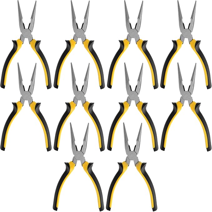 SINJEUN 10 Pack 8 Inch Needle Nose Pliers, Long Needle Nose Pliers with Wire Cutter, Insulated Handle Side Cutting for Cutting and Bending Wire