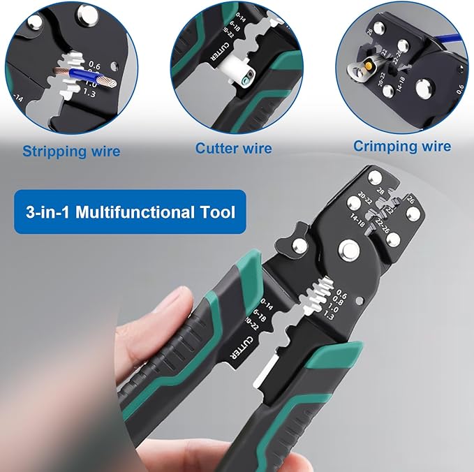 smseace 580pcs 3-Values Closed End Crimp Terminal with Wire Stripper Crimping tool 22-16/16-14/12-10AWG Wire End Caps Closed End Wire Connectors