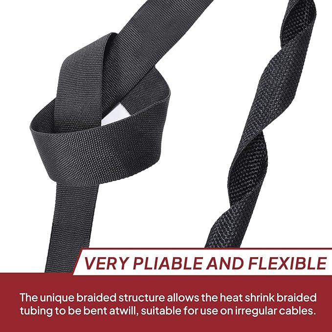 2 in 1 Heat Shrink Braided Sleeving 1-3/8 inch Cloth Wiring Harness Loom Abrasion Resistant Sleeve for Protection Cable/Sheath (34mm ID-29ft)